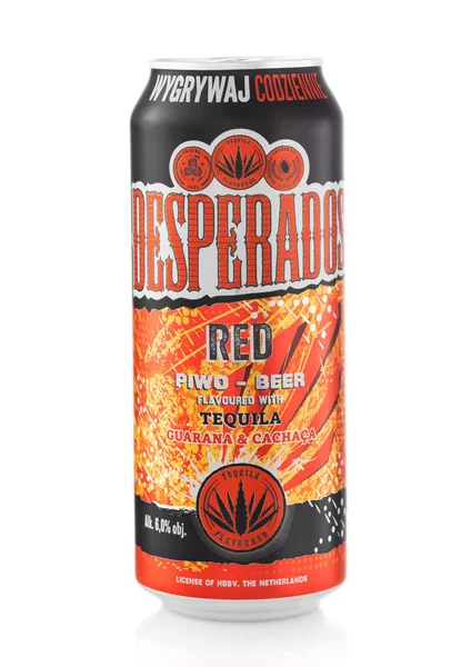 London February 2022 Aluminium Can Desperados Mexican Red Beer White — Stock Photo, Image