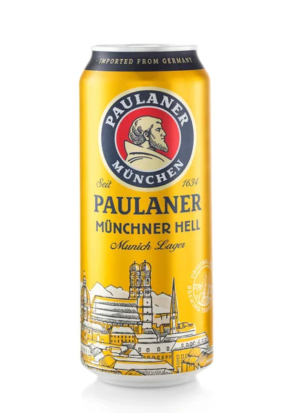 Londres Reino Unido Fevereiro 2022 Paulaner Cerveja Lager Alemã Lata — Fotografia de Stock