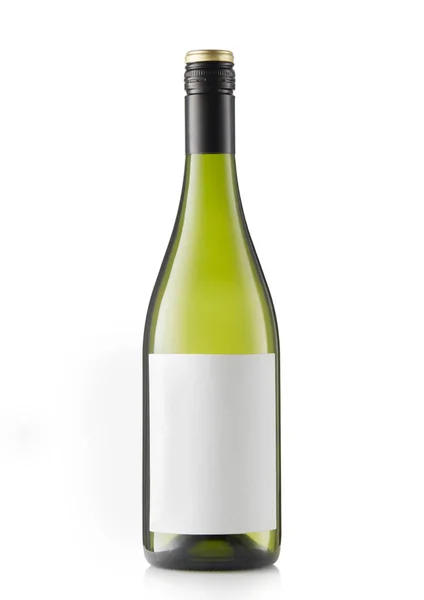 Garrafa Verde Vinho Branco Com Rótulo Branco Branco — Fotografia de Stock