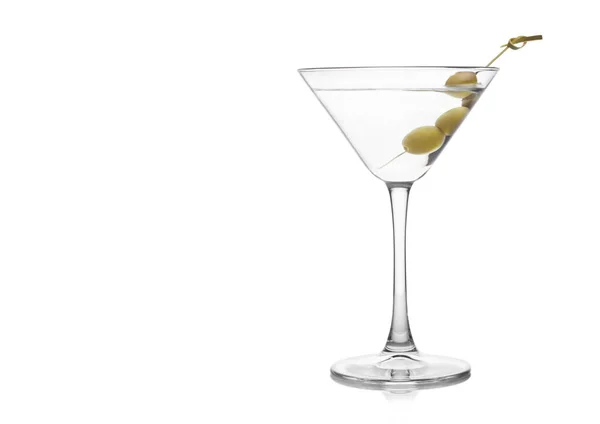 Vodka Martini Gin Cocktail Classic Glass Olives Bamboo Stick White — Stock Photo, Image