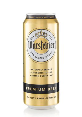 LONDON,UK - February 27,2022: Warsteiner naturally brewed lager beer on white. Product of Germany