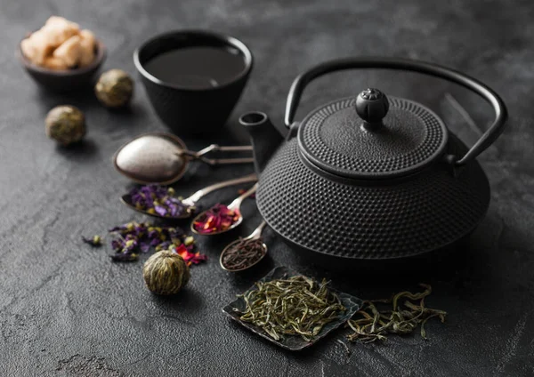 Green Black Loose Tea Sugar Chinese Teapot Spoons Cup Infuser — Stockfoto