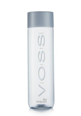 LONDON,UK - MAY 02, 2022: Voss natural mineral water in original bottle on white. Product of Norway. clipart