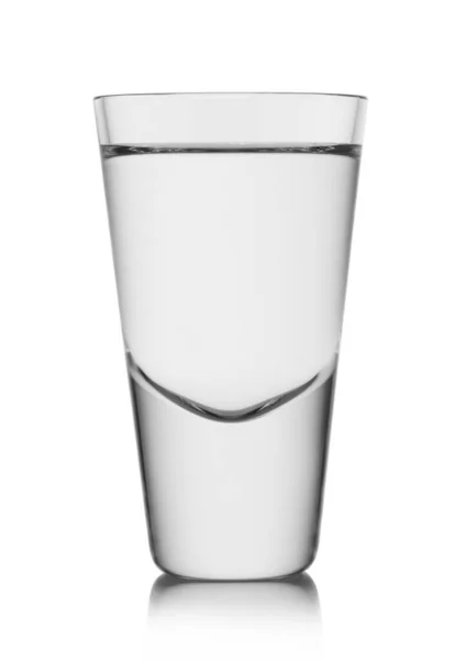 Shot Glass Pure Clear Cold Vodka Tequila White Background — Foto de Stock