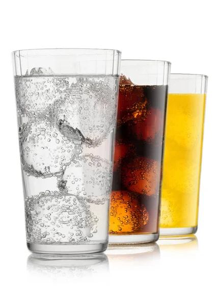 Lemonade Drink Cola Orange Soda Ice Cubes White — Fotografia de Stock