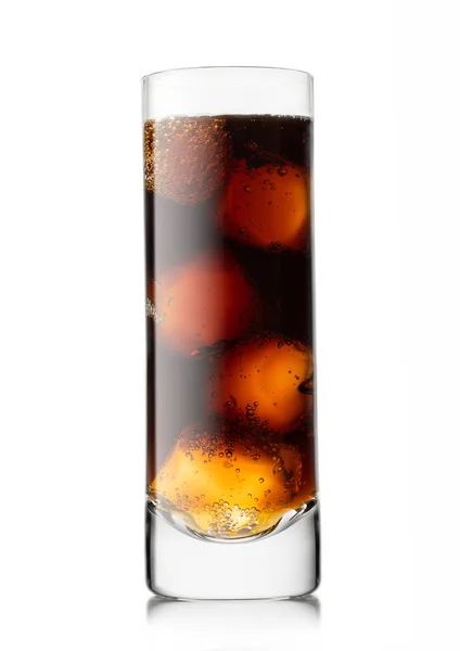 Cola Soda Drink Ice Cubes Highball Glass White — Foto Stock