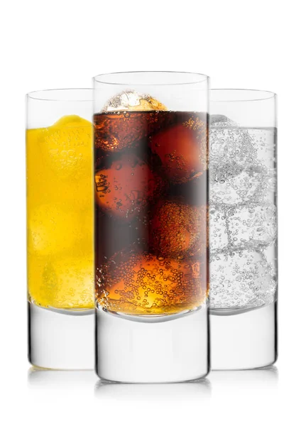 Cola Soft Drink Orange Soda Lemonade Ice Cubes White — Zdjęcie stockowe