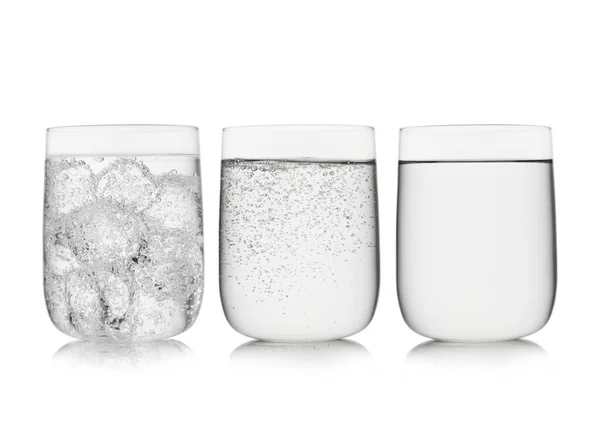 Sparkling Mineral Water Still Water Large Glasses Ice Cubes White — Photo