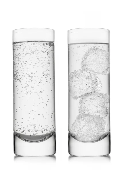 Mineral Sparkling Water Ice Cubes White Highball Glasses — Stockfoto