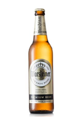 LONDON, UK - JUNE 22, 2022: Bottle of Warsteiner german premium lager beer on white.