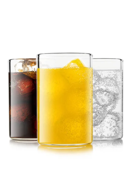 Orange Soft Drink Cola Lemonade Soda Ice Cubes White — Stock Photo, Image