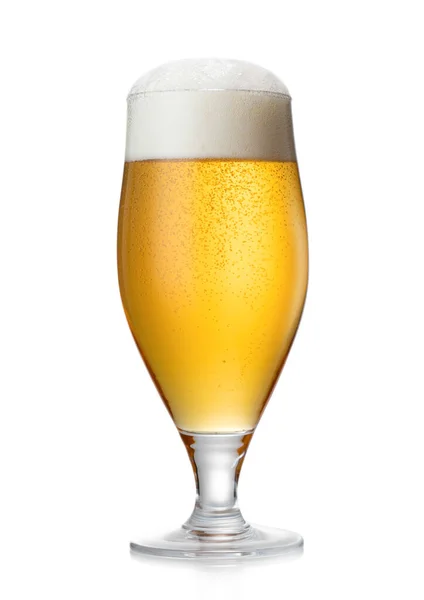 Vaso Cerveza Barril Con Espuma Burbujas Sobre Blanco — Foto de Stock