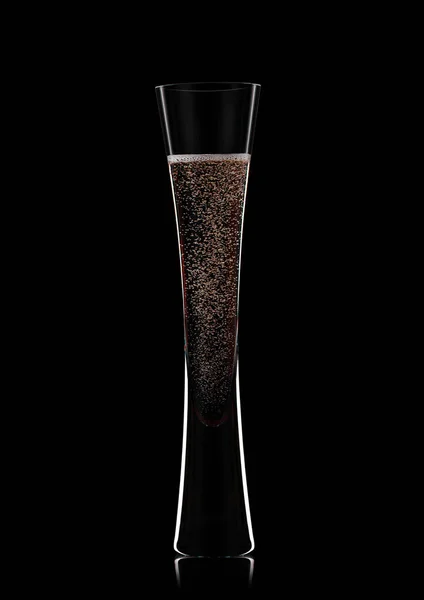 Rosa Champagne Flauto Vetro Cristallo Rosa Con Bolle Sul Nero — Foto Stock
