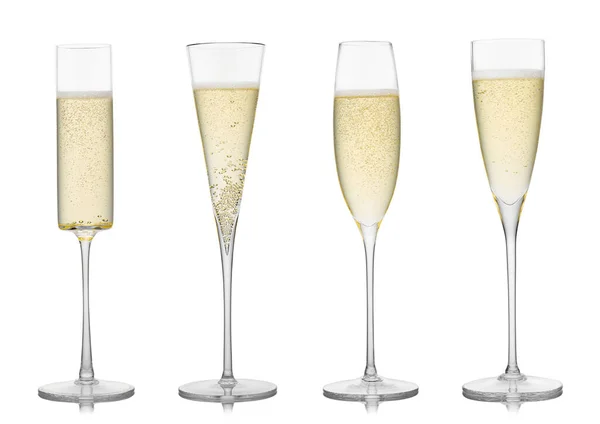 Různé Luxusní Křišťálové Ručně Vyráběné Sklenice Šampaňského Bílém — Stock fotografie