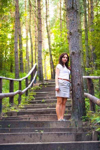 Chica caminando por el sendero del bosque —  Fotos de Stock