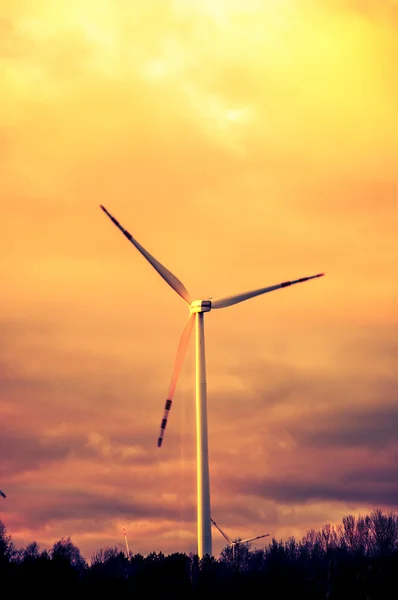 Turbina eólica durante o pôr do sol — Fotografia de Stock