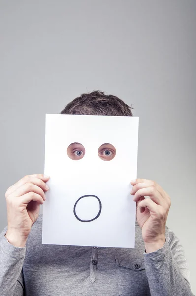 Man hold paper with emotions — Stock Photo, Image