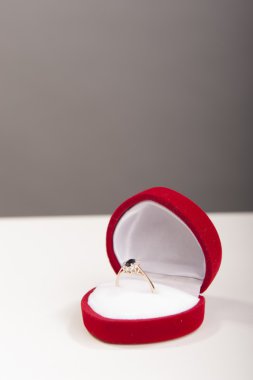kırmızı bir kutu içinde nişan yüzüğü