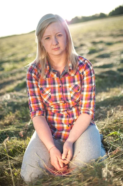 Portrait of freckled blonde outside — Stock Photo, Image