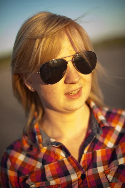 Portrait of freckled blonde outside — Stock Photo, Image