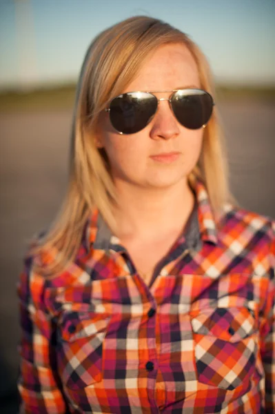 Portrait of freckled blonde outside — Stock Photo, Image