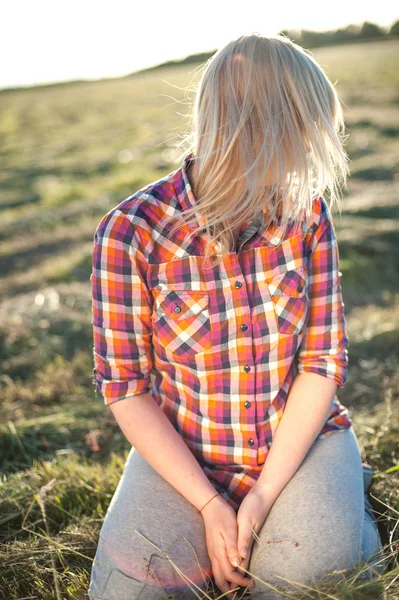 Portrait of freckled blonde outside — Stock Photo, Image