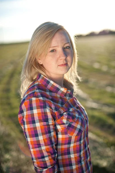 Portrait of freckled blonde outside — Stock Photo, Image