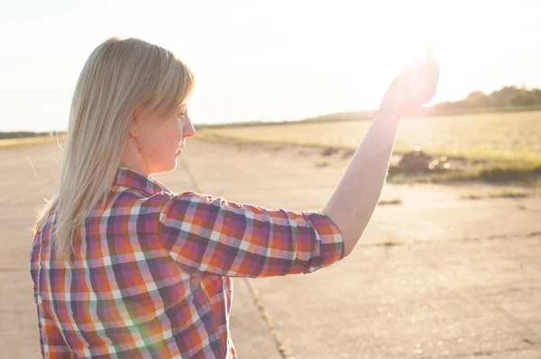 Portrait of freckled blonde outside — Stock Photo, Image