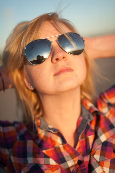 Portrait of freckled blonde outside — Stock Photo, Image