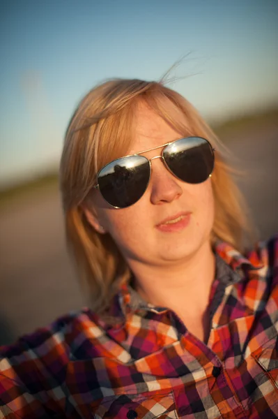 Portrait of freckled blonde outside — Stock Photo, Image