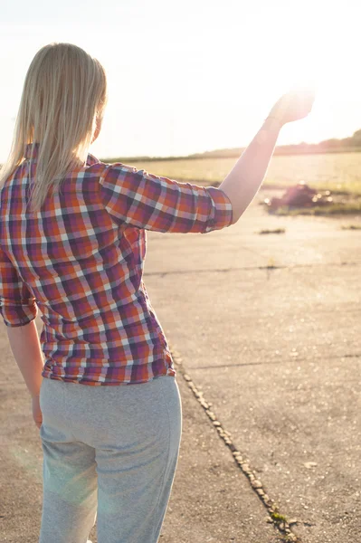 Portrait of freckled blonde outside — Stock Photo, Image