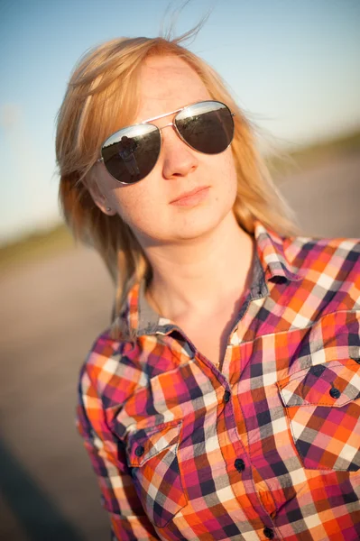 Portrait of freckled blonde outside Stock Image