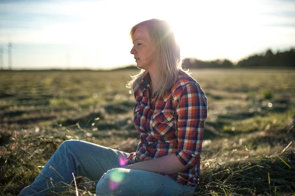 Portrait of freckled blonde outside — Stock Photo, Image