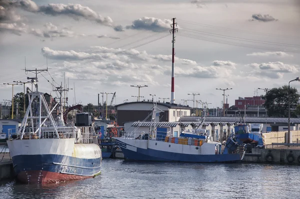 Fishing boats moored in the harbor — Stock Photo, Image