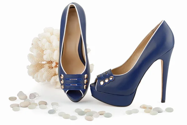 Deep-blue cruising female shoes — Stock Photo, Image