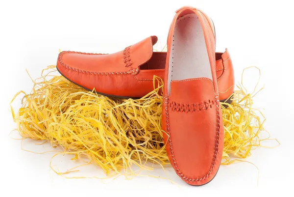 Pair of orange male shoes — Stock Photo, Image