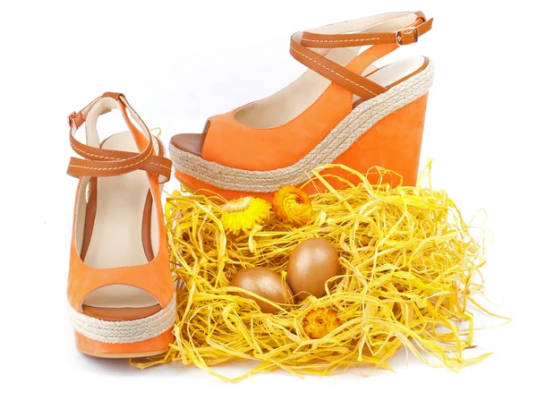 Pair of orange shoes — Stock Photo, Image