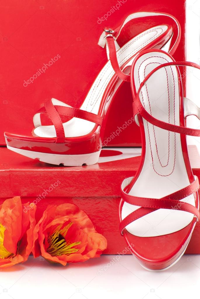 red shoes with boxes