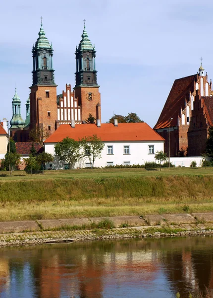Floden warta och archicathedral basilikan i poznan — Stockfoto