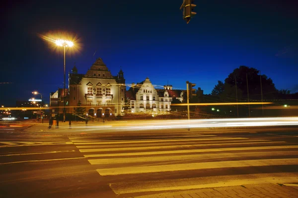 Street and plaza in Poznan by night — Stock Photo, Image