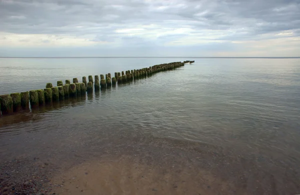 Strand mit Wellenbrecher — Stockfoto