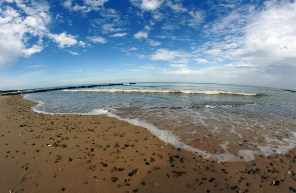 Breakwater e spiaggia sulla costa baltica — Foto Stock