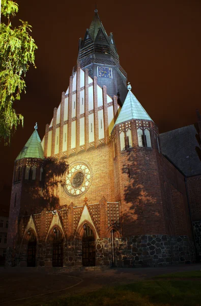 Portail de l'église gothique de nuit à Poznan — Photo