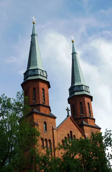 Gothic church towers in Pruszkow — Stock Photo, Image