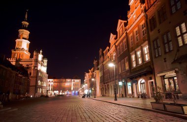 Old Market at night in Poznan clipart
