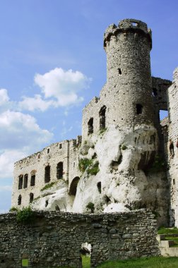 ogrodzieniec bir kule ile harap Ortaçağ Kalesi
