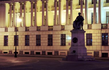 Anıt önünde gece Halk kütüphanesinde Poznan