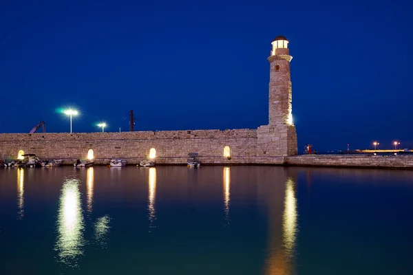 Muro Piedra Histórico Faro Puerto Rethymno Isla Creta Grecia — Foto de Stock