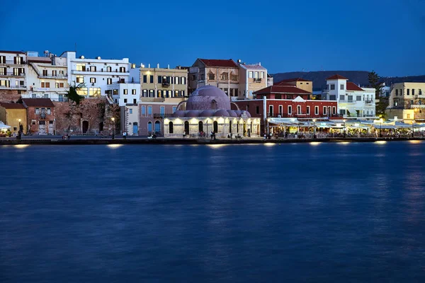 Historic Mosque Houses Evening Port Chania City Greece — Stock Photo, Image