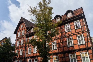 Poznan şehrinde çerçeveli duvarı olan tarihi bir apartman dairesi.